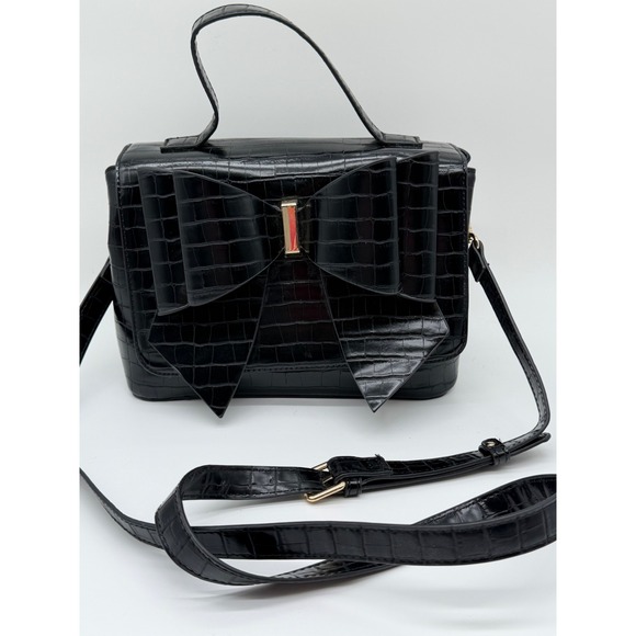 like dreams Handbags - Like Dreams Black Croc Embossed Bow Crossbody Bag Top Handle Handbag
